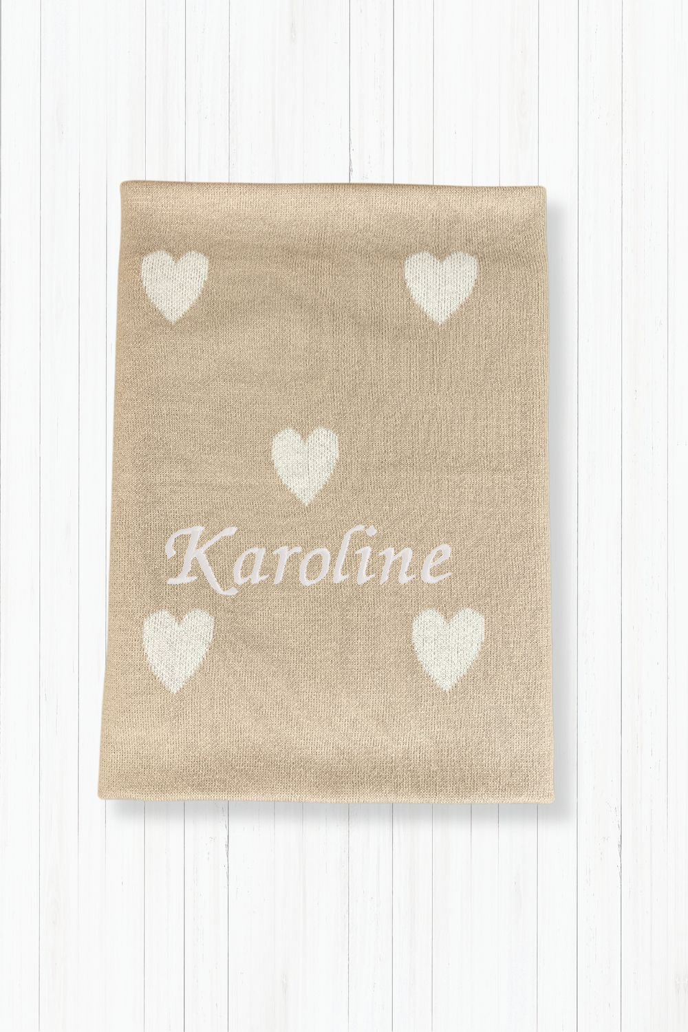 Strickdecke Herzen Beige
