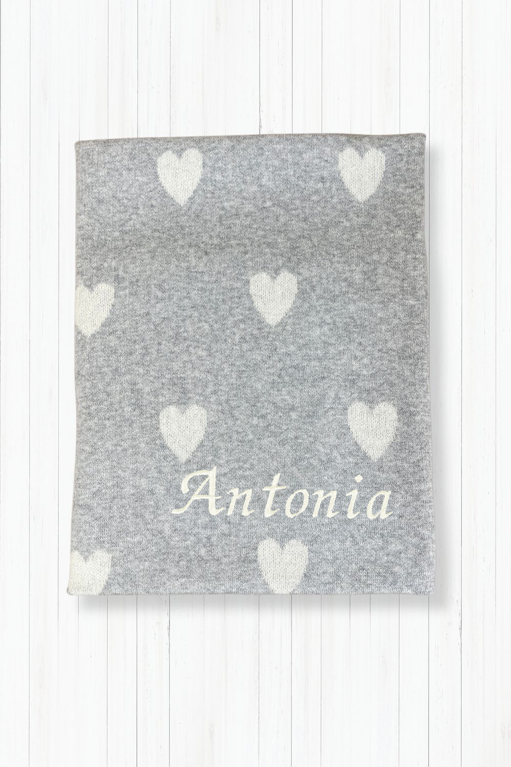 Strickdecke Herzen Grau