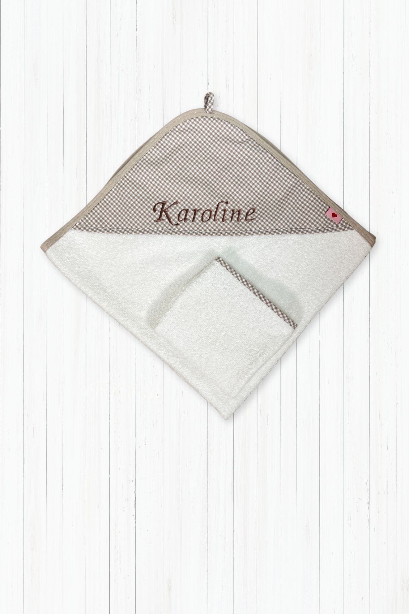 Babybadetuch Beige Karo
