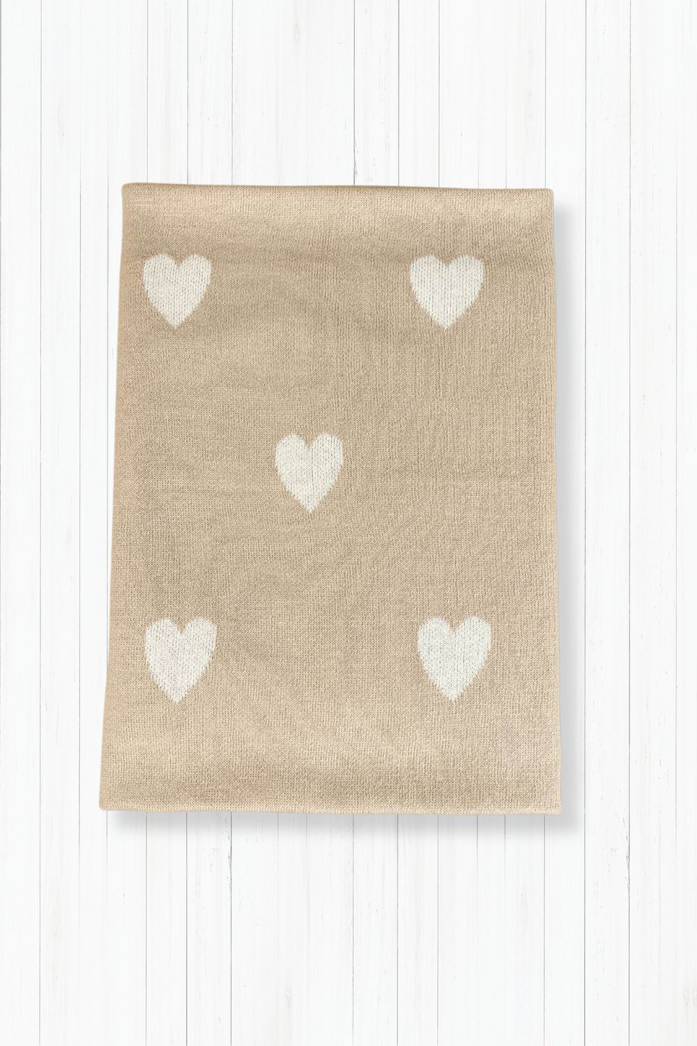 Strickdecke Herzen Beige