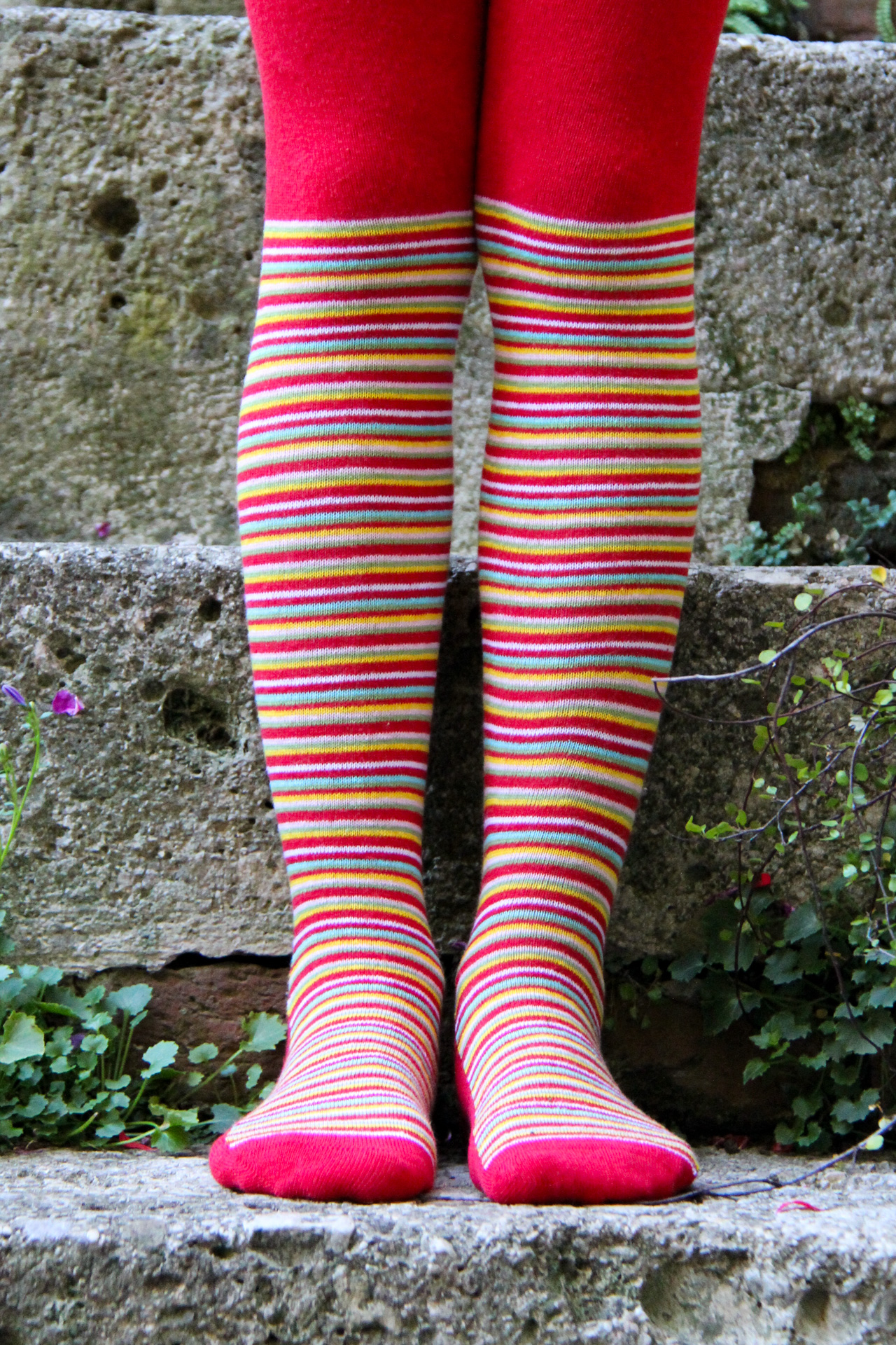 Strumpfhose Kids Basic rot bunt gestreift