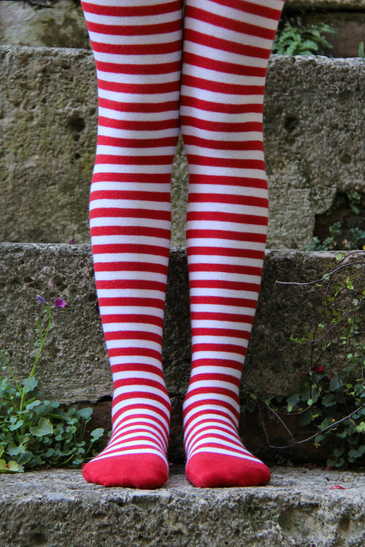Strumpfhose Stripes rot/weiß