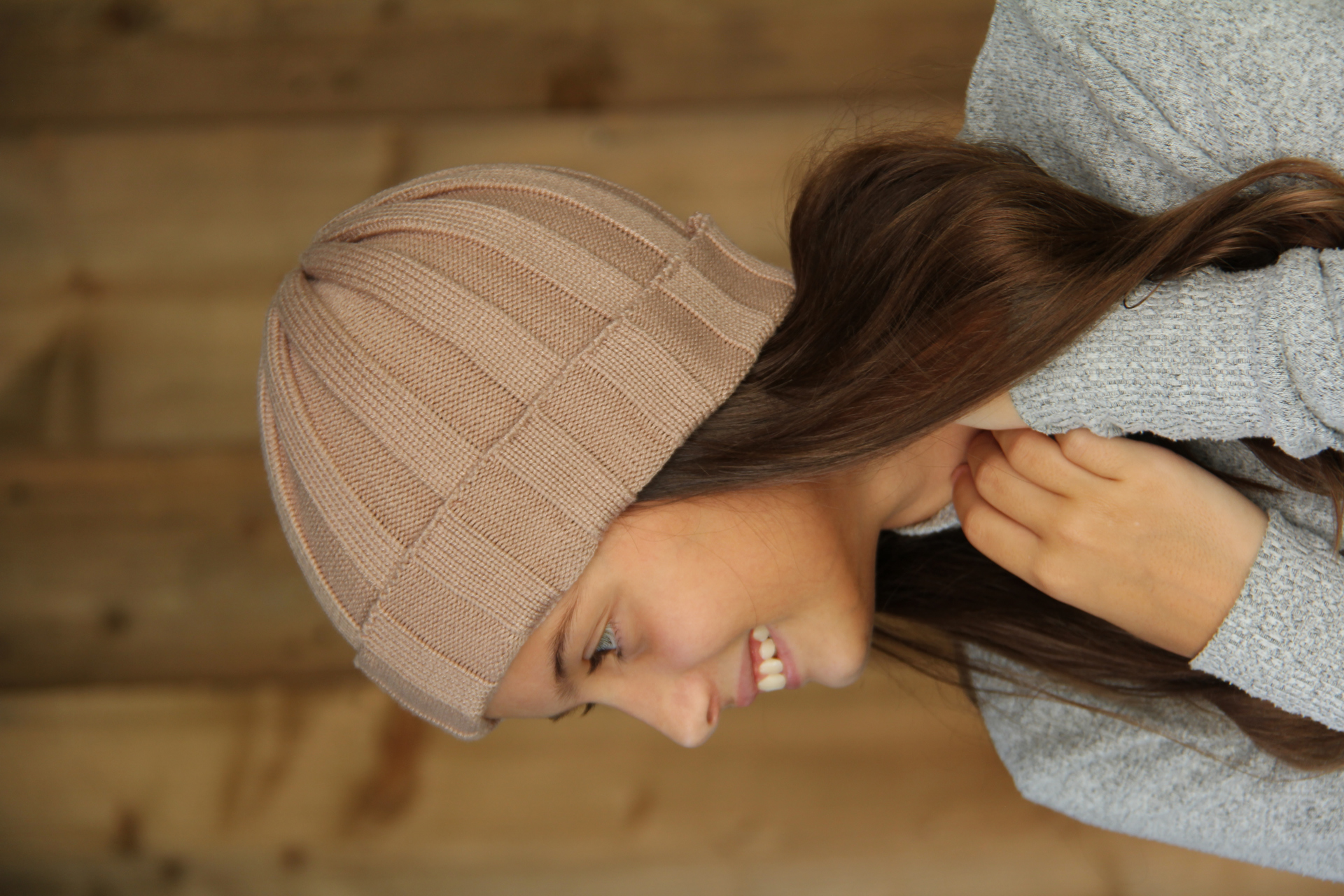Strickhaube beige