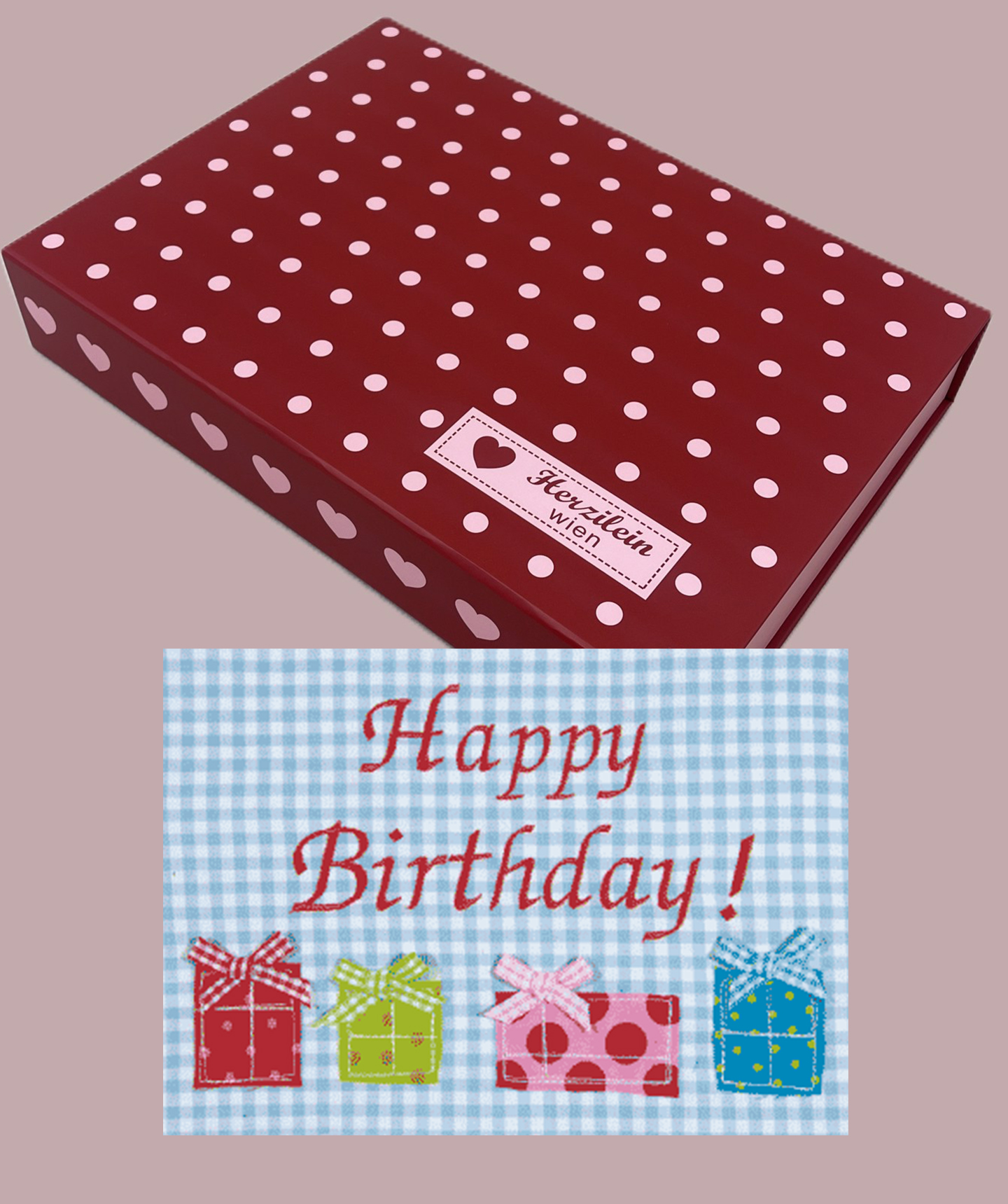 Herzilein-Geschenkbox mit Herzilein Grußkarte: Happy Birthday